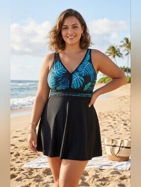 290. NWT - Hanna Nikole Swimdress with Leaf Print - TOP/DRESS